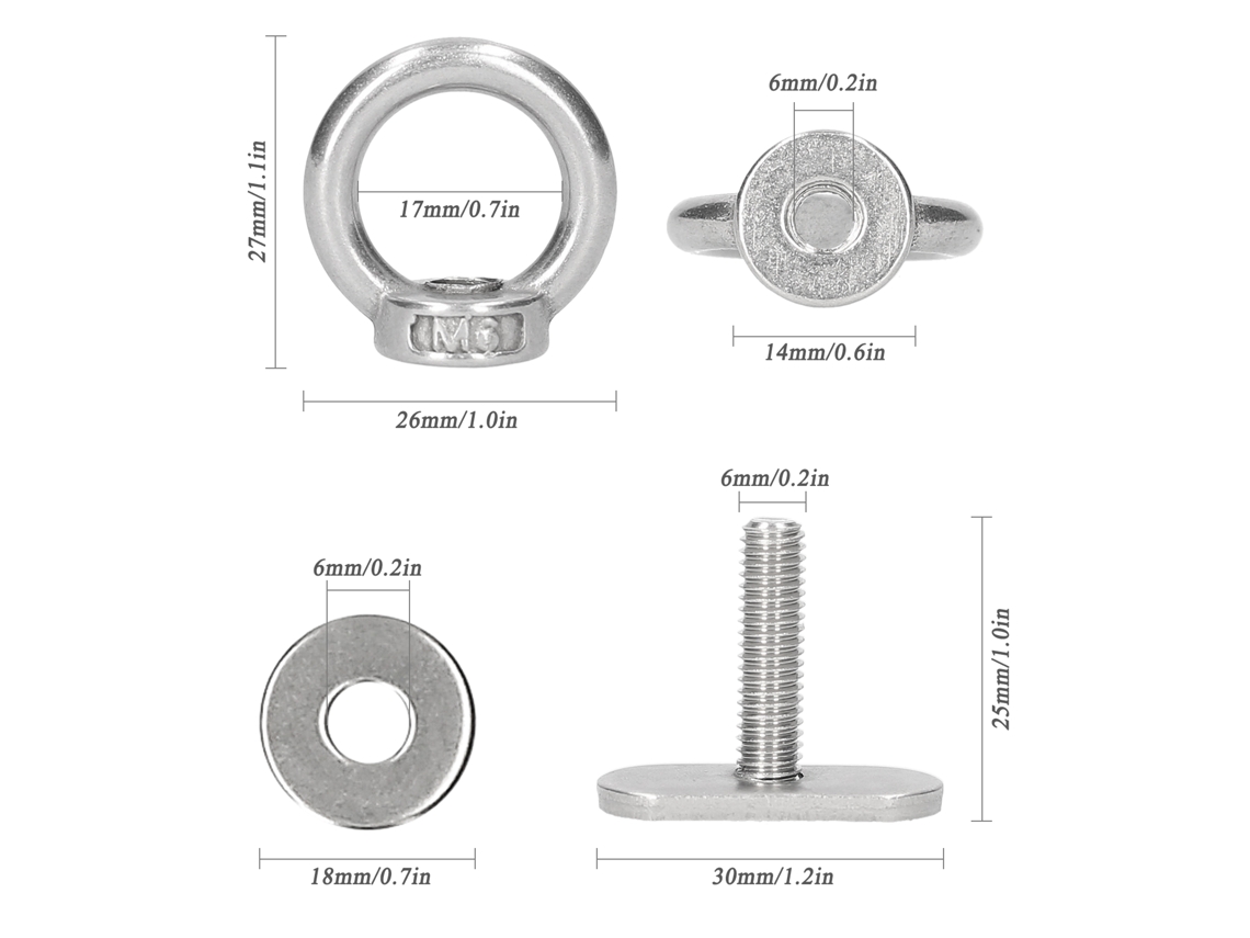 Mali adaptador de Trilho de Aço Inox para Kayaks de Pesca com Parafusos T e Porcas Oculares para Fixação Rápida