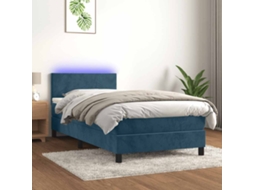 Vidaxl Cama Box Spring C/ Colchão/led 100x200 Cm Veludo Azul-escuro