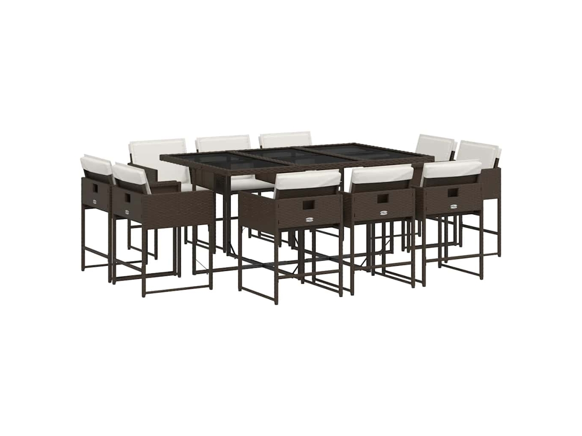 Conjunto de 11 Jantar para Jardim com Almofadões Vime Pe Castanho MAISON EXCLUSIVE
