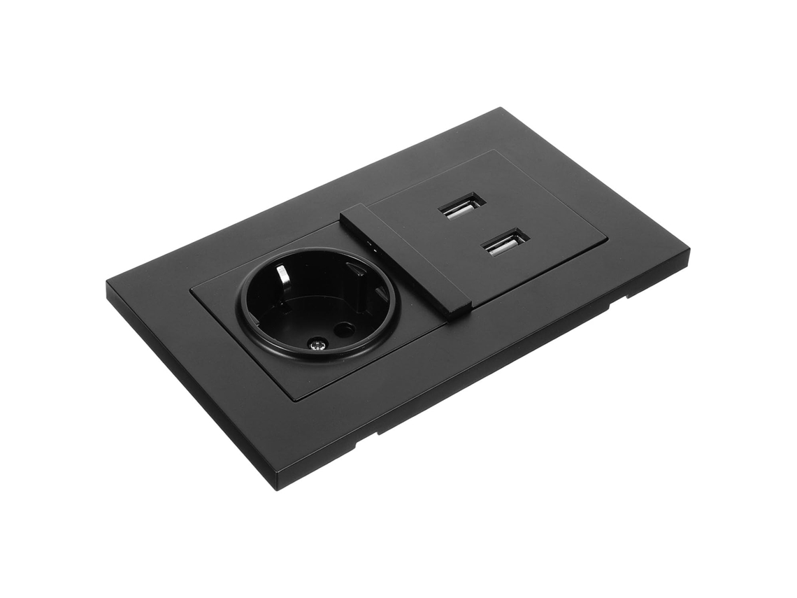 Carregador De Parede Embutido Com Duas Portas Usb, Preto, Modelo 86 2100.
