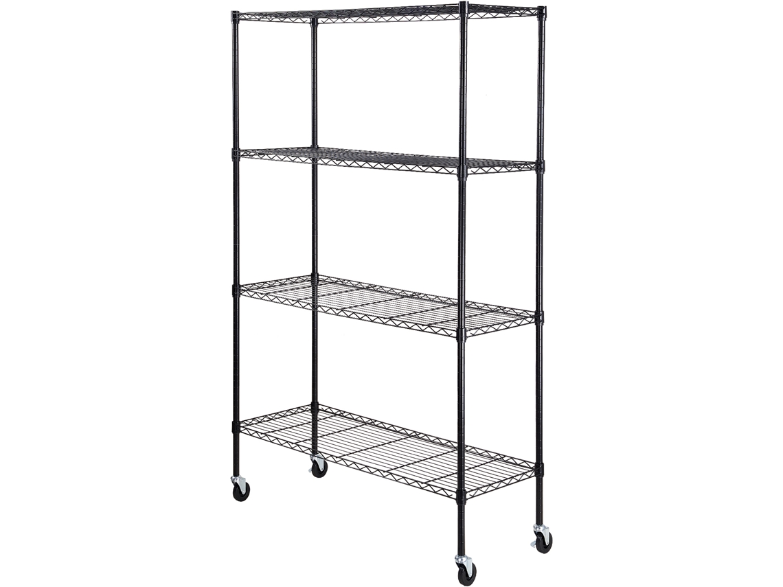 Prateleira de Armazenamento com Rodas, 4 Níveis Ajustáveis, Estante Garagem Resistente, Capacidade 700 Libras, Organizador Metal, Arame para Cozinha,