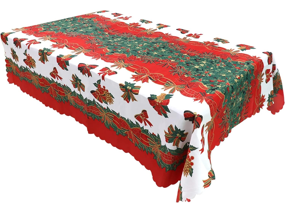 Toalha De Mesa Natalina Retangular De Poliéster Resistente A Manchas