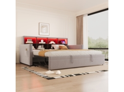 Sofá Cama 90x190cm Veludo Cinza Claro Com Gavetas Led Tomadas