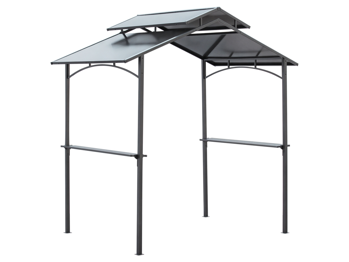 Pavilhão Para Grelhador Com Teto Ignífugo, Duas Prateleiras, Armação Aço, 2,5x1,5 M Preto E Castanho