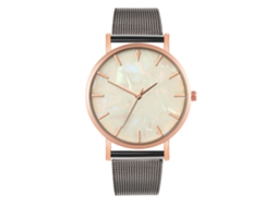 Reloj De Cuarzo De Moda Para Parejas Con Correa De Malla, Dial Personalizado (blanco Oro Rosa Negro)