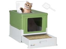 Caixa de Areia para Gatos Dobrável Caixa de Areia para Gatos Fechada com Bandeja Removível 47,5x35,5x36,7cm Verde Claro ESSÊNCIACASA