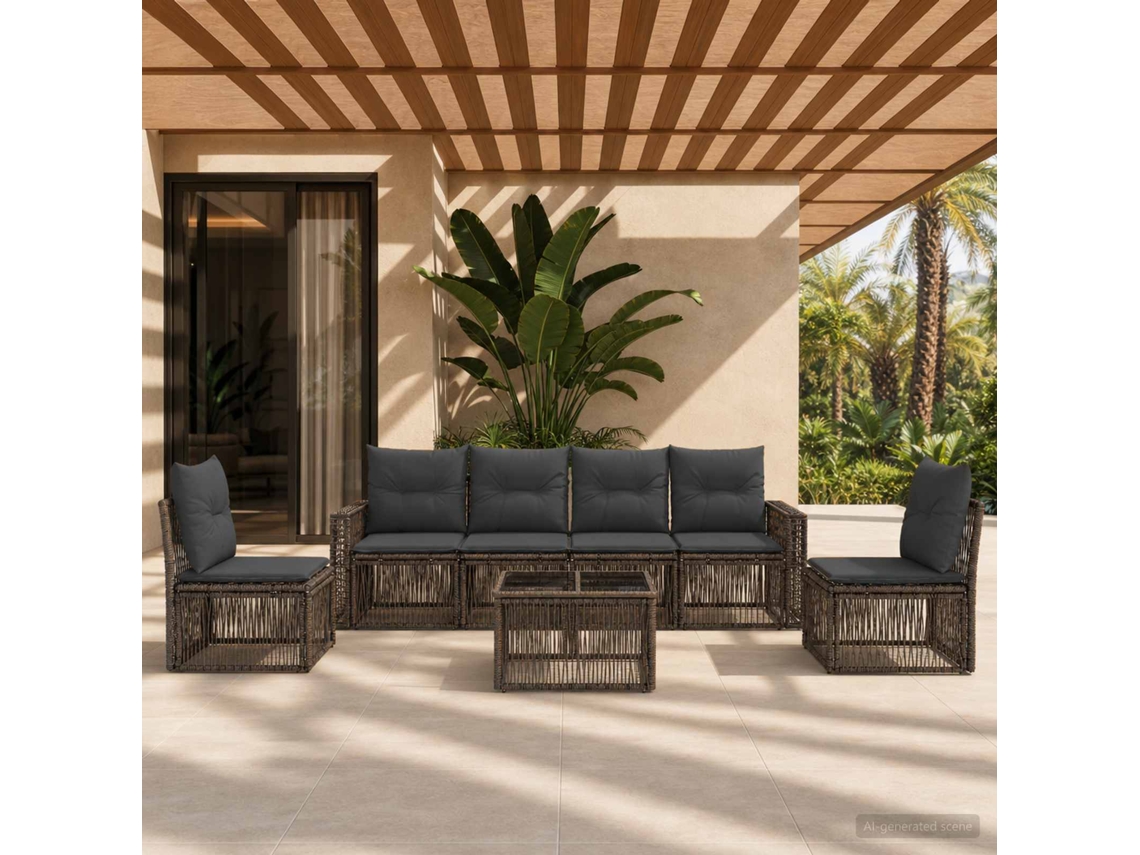 Vidaxl Conjunto De Sofá De Jardim 7 Unid. Cinza E Cinza Escuro Vime Pe