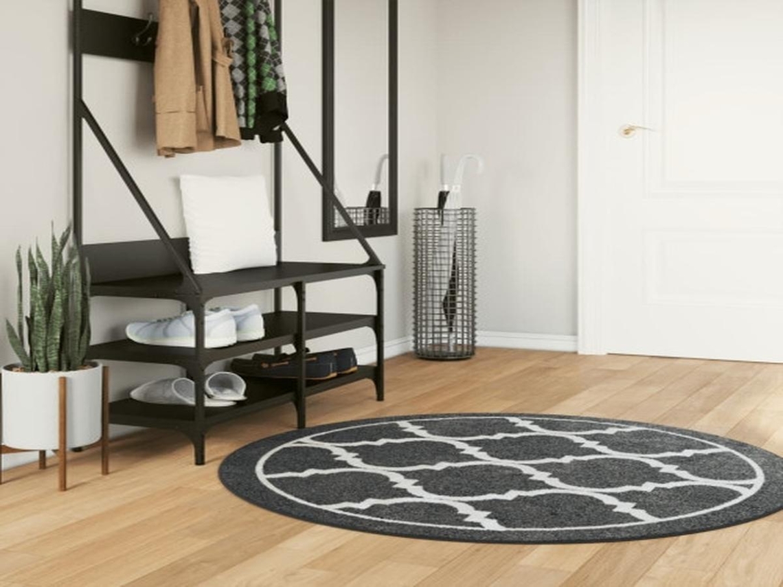 Lurelia Tapete Redondo Antiderrapante Lavável Absorvente Antibacteriano Pvc Poliéster Preto Branco Ø120 Cm Entrada