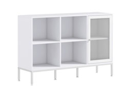 Aparador da Cozinha Aparador Branco com Porta de Malha 4 Compartimentos Abertos e Prateleira Ajustável 120x37x81,5 Cm Ge