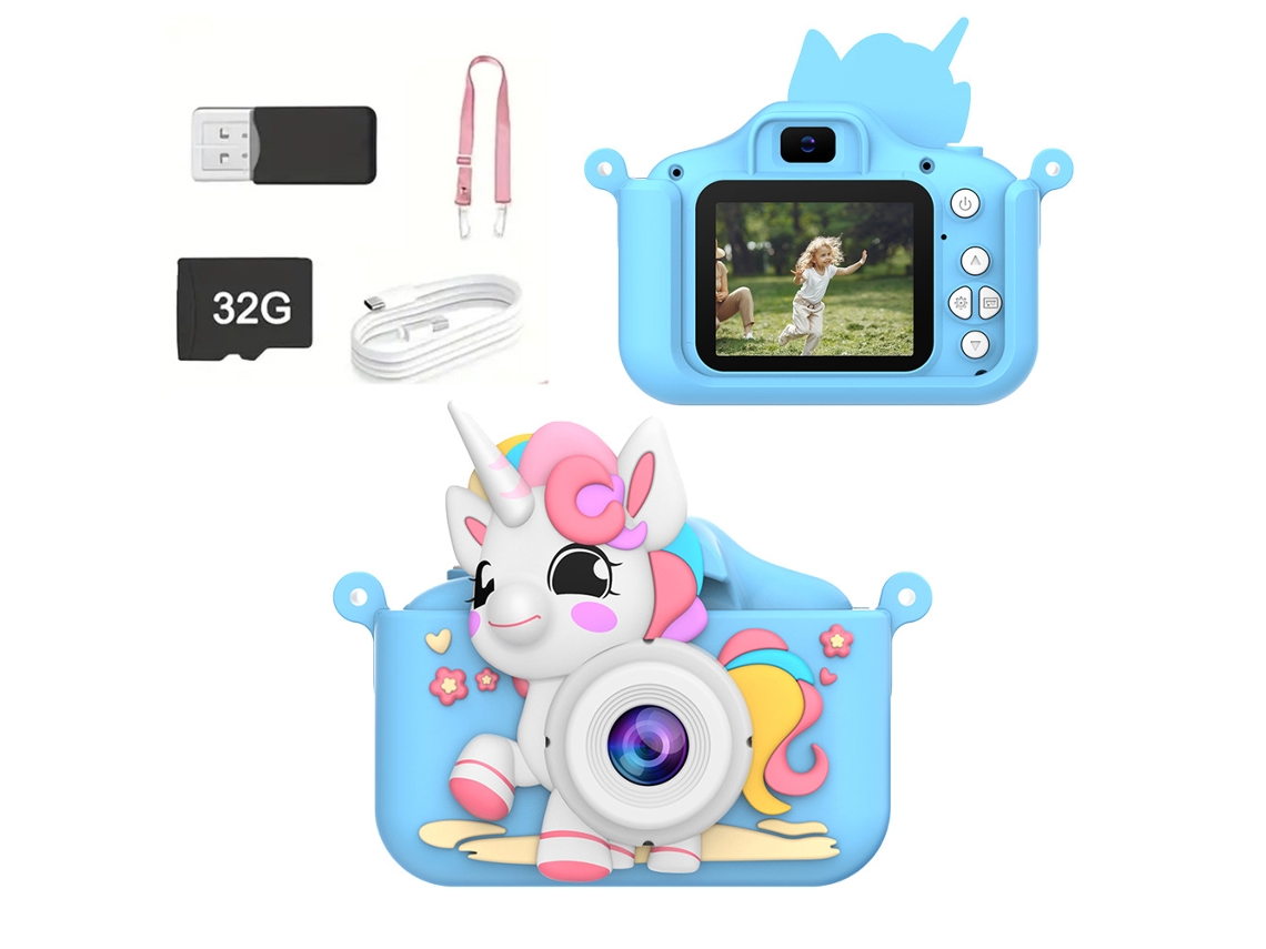 Câmera Unicorn Baby, Tela Ips De 2,0 Polegadas, Câmeras Duplas, Gravação De Vídeo Hd 1080p, 32g, Azul Brilvibera