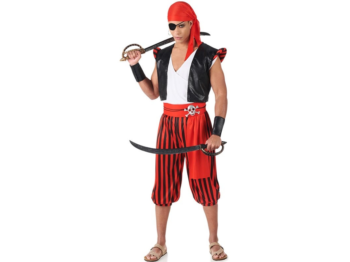 Fato de pirata listrado vermelho para homem