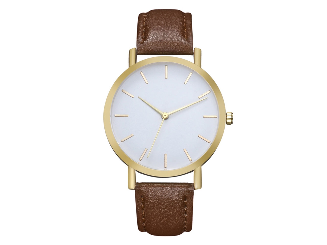 Relógio de quartzo unissex com pulseira de PU, mostrador redondo, casual e simples para uso doméstico e feminino (cor café).