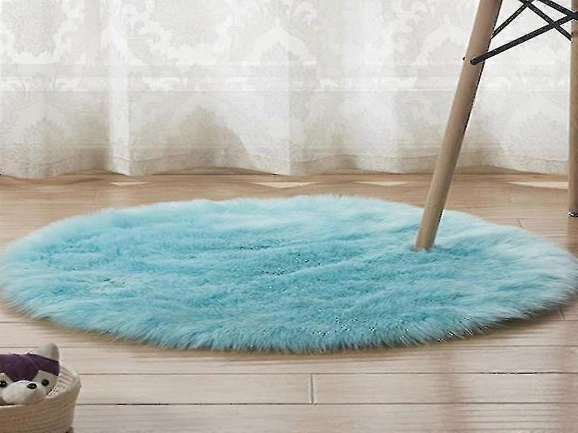 Lurelia Tapete Redondo Infantil Lavável Macio Fofo Fibra Acrílica Lã Artificial Azul Sala Quarto R131