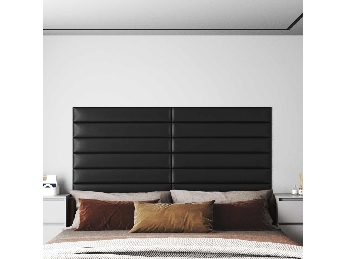 Vidaxl Cabeceira De Parede 12 Pcs 90 X 15 Cm Preto Tecido