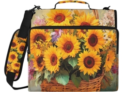Organizador clássico em formato de girassol, com fecho de zíper resistente à água, compartimento para laptop e suporte com 3 argolas.