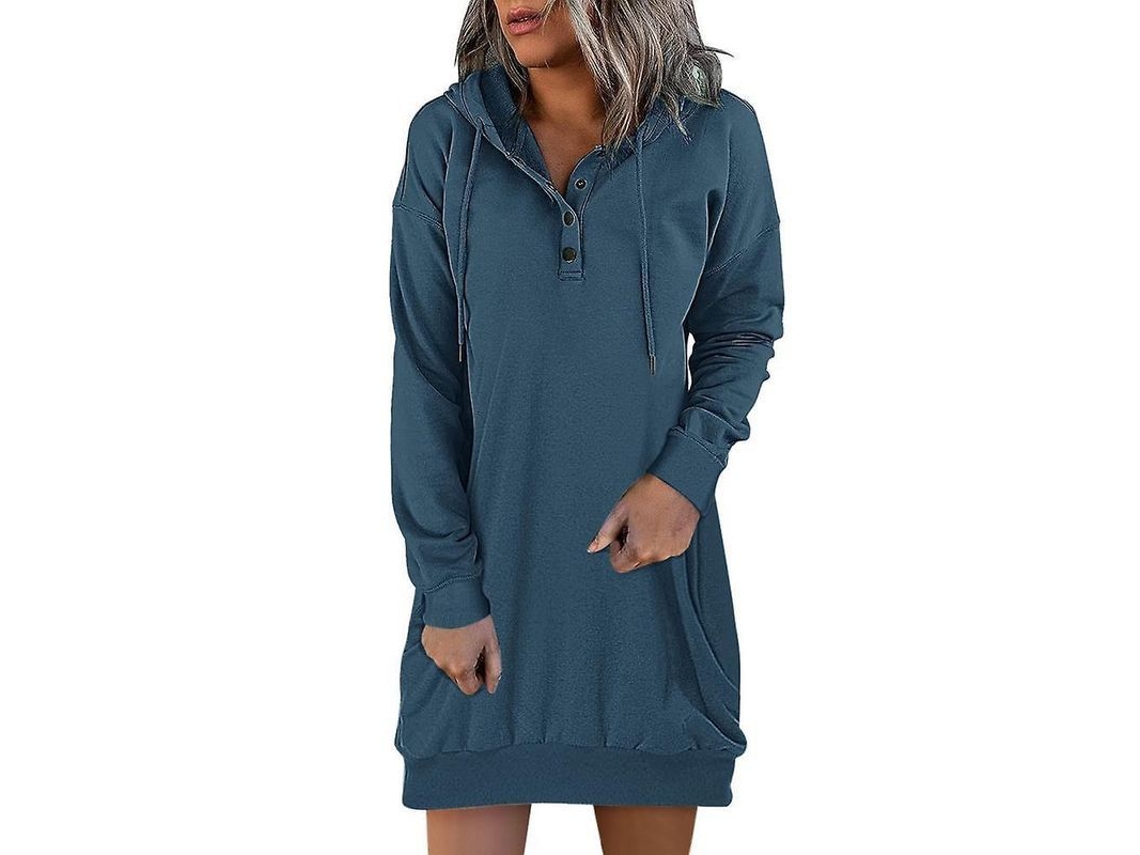 2026-vestido De Sudadera Con Capucha Mujer Otoño Invierno Solido Casual Manga Larga L Azul Marino
