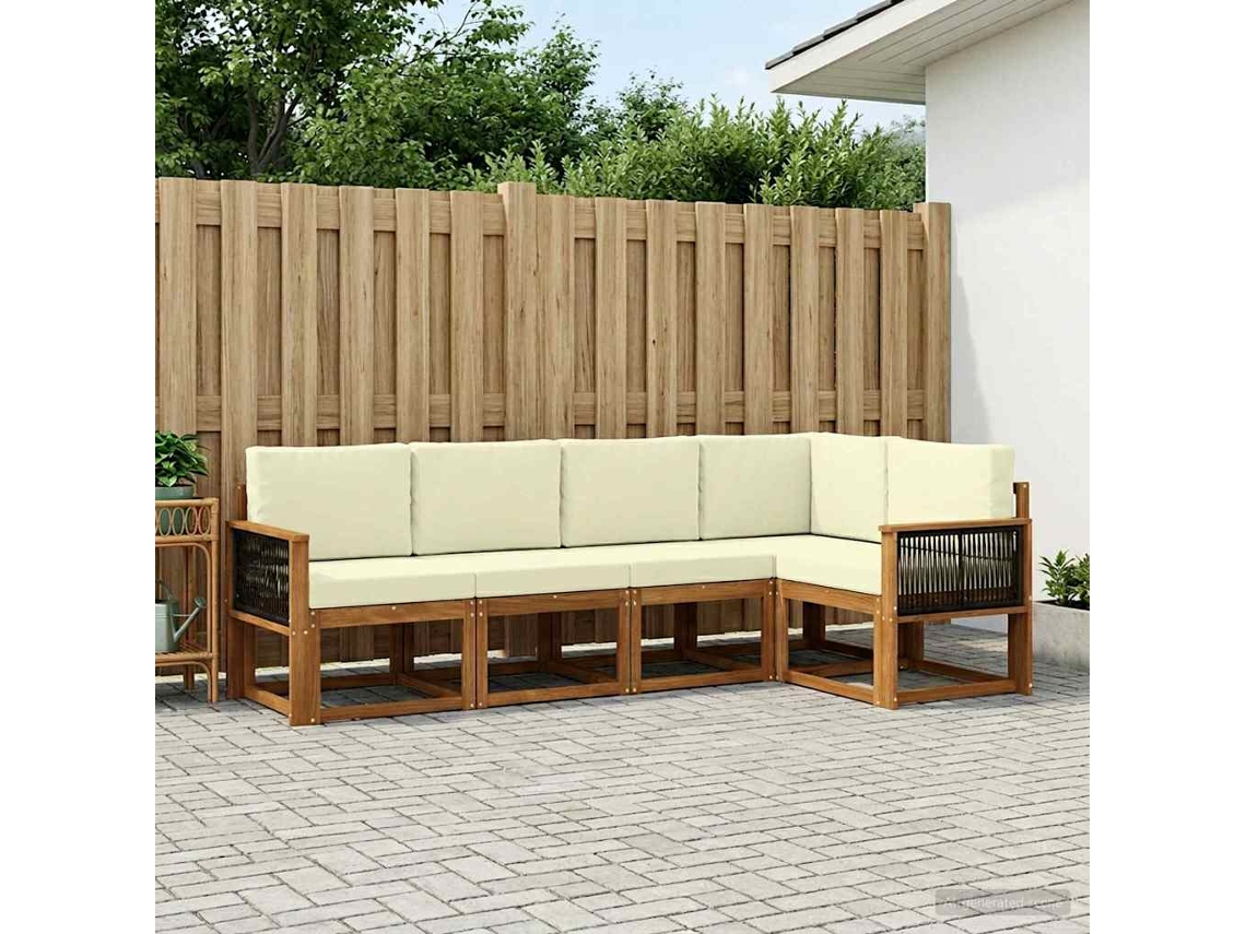 Vidaxl Conjunto De Sofás Para Exterior 5 Unid. Natural E Creme