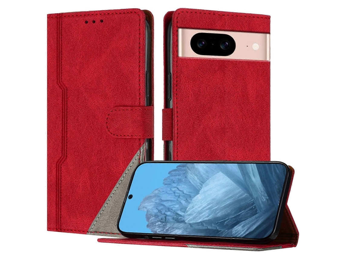 Capa De Couro Com Estampa Triangular E Suporte Tipo Carteira Para Google Pixel 8a, À Prova De Choque