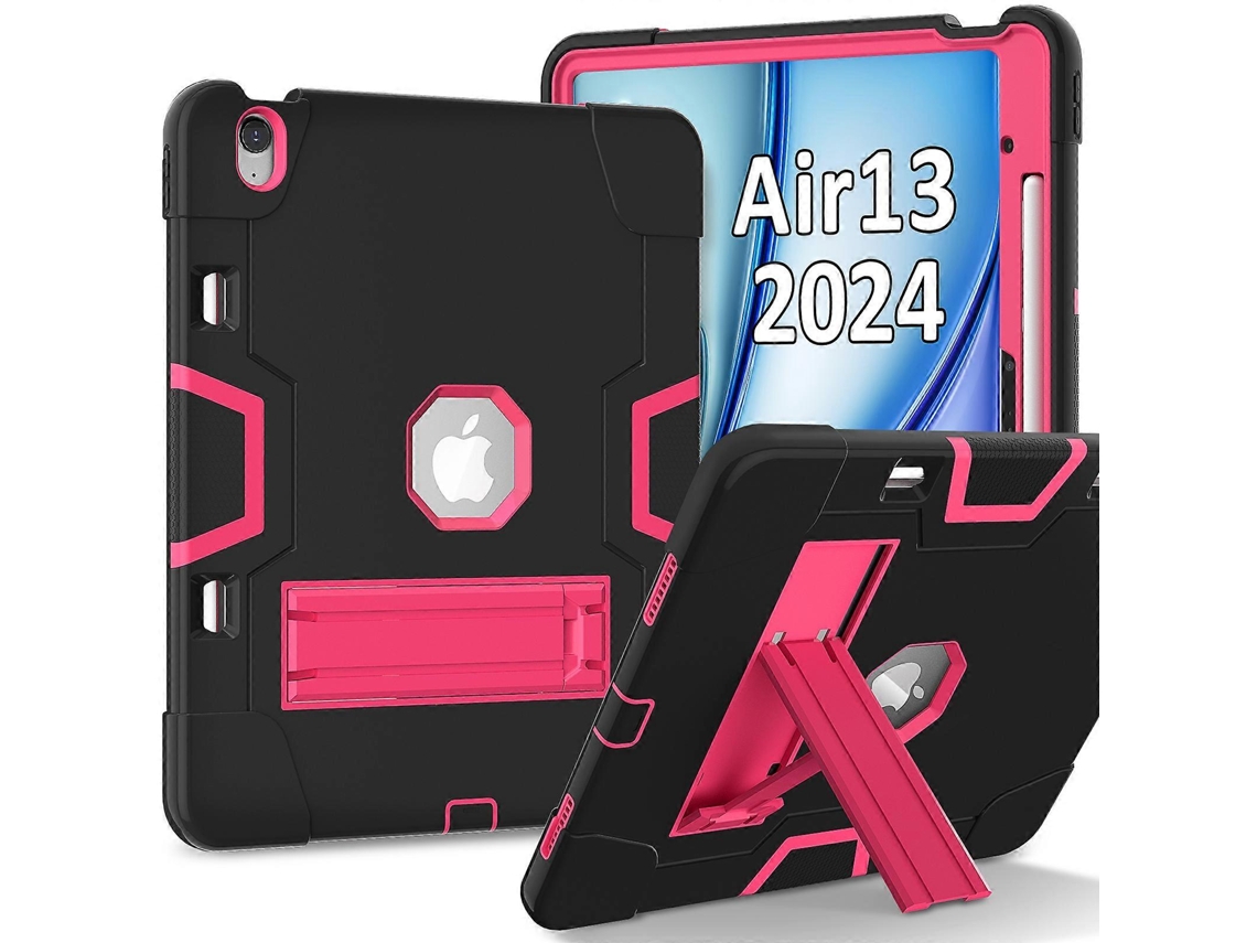 Capa de silicone estilo robô com suporte para iPad Air 13 (2024) e Hengrongshen (2025) Capa preta rosa para tablet com suporte