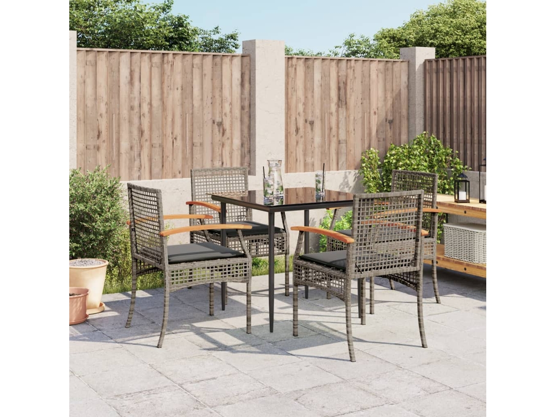 Vidaxl 5 Pcs Conjunto De Jantar P/ Jardim C/ Almofadões Vime Pe Cinza