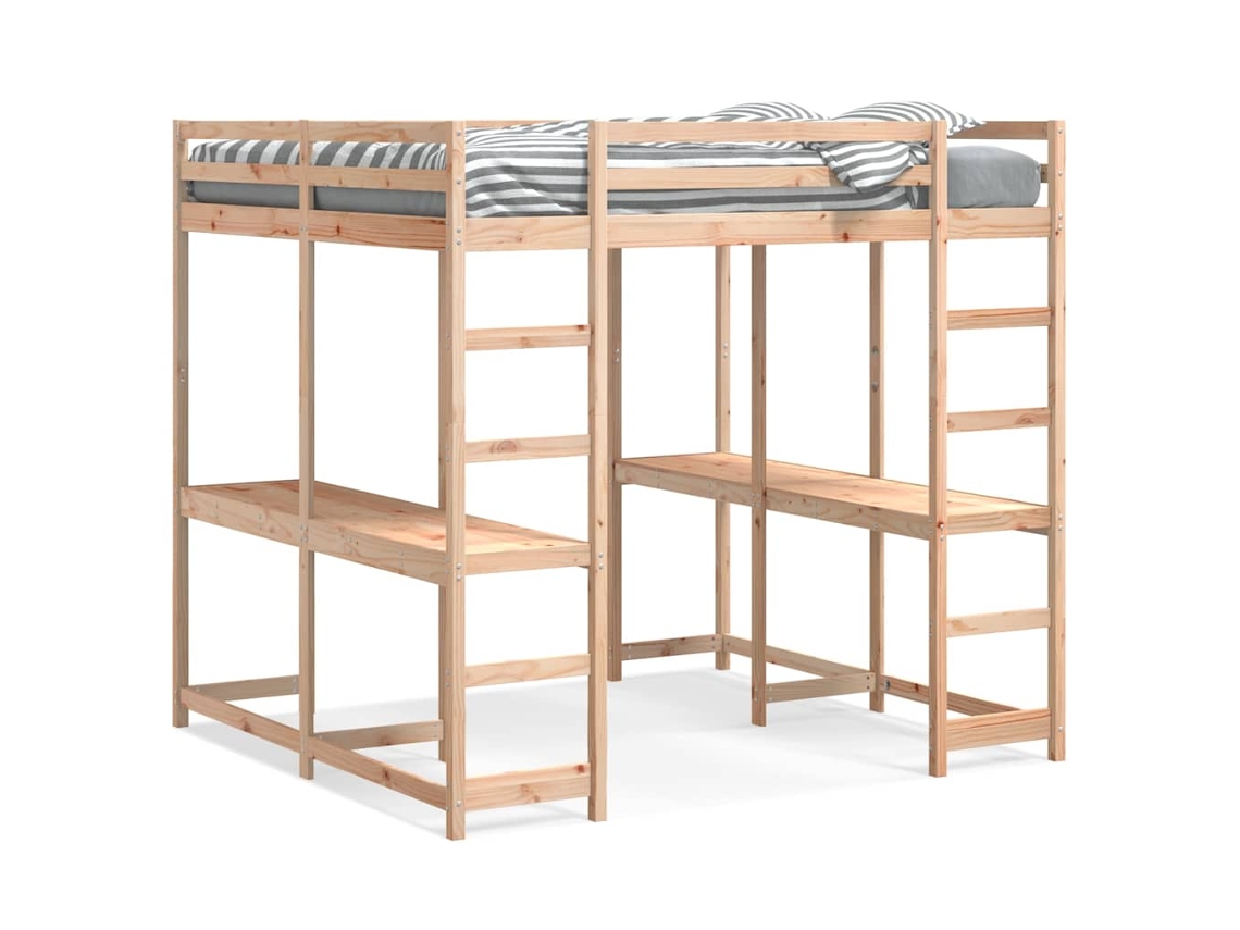 Cama Alta com Secretária e Escada Pinho Maciço MAISON EXCLUSIVE (160x200 cm)
