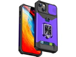 Suporte Casa Slide Câmara Para Iphone 13 Pele Sintética Com Porta-cartões Roxo
