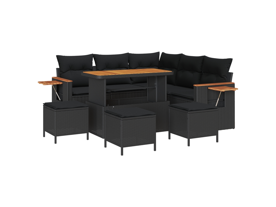 Conjunto 10 Conjunto De Sofá De Jardim Vidaxl Preto Vime Pe (219 X 219 X 85 Cm)