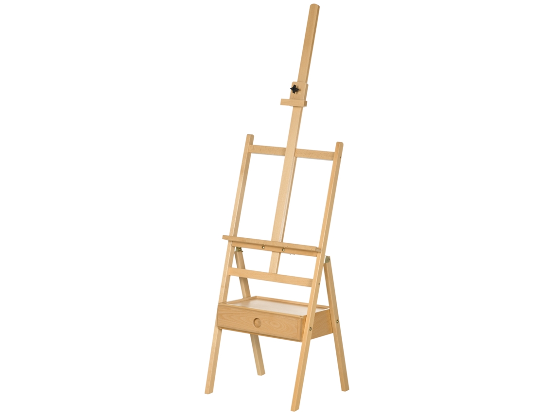 Cavalete Madeira Com Gaveta Integrada, Altura Ajustável 92cm Natural
