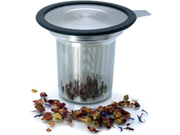 Infusor de chá a granel com malha fina, aço inoxidável 304, reutilizável para xícaras e bules.