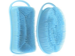 Conjunto De 2 Escovas Silicone Esfoliantes Para O Corpo Chuveiro Compactas Práticas Azul Celeste Acessório Banho Uma