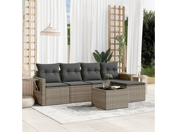 Vidaxl 6 Pcs Conjunto Sofás De Jardim Com Almofadões Vime Cinzento