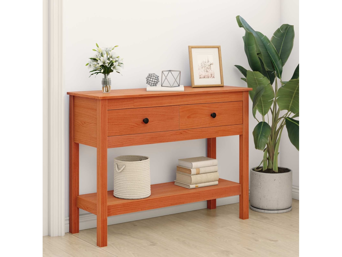 Vidaxl Aparador Com Gaveta Com Prateleira Marrom Cera 100 X 35 X 75 Cm