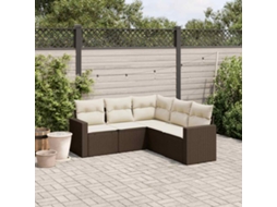 Vidaxl 5 Pcs Conjunto Sofás P/ Jardim C/ Almofadões Vime Pe Castanho