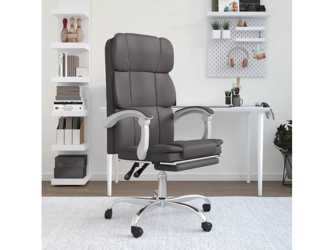 Vidaxl Cadeira De Escritório Reclinável Couro Artificial Cinzento