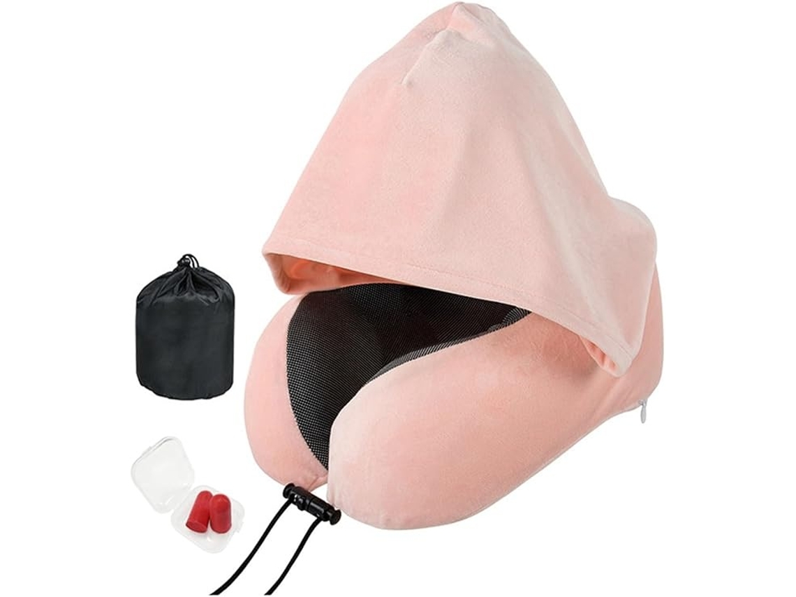 Elysve Almofada Para O Pescoço, Com Capuz, De Viagem, Rosa