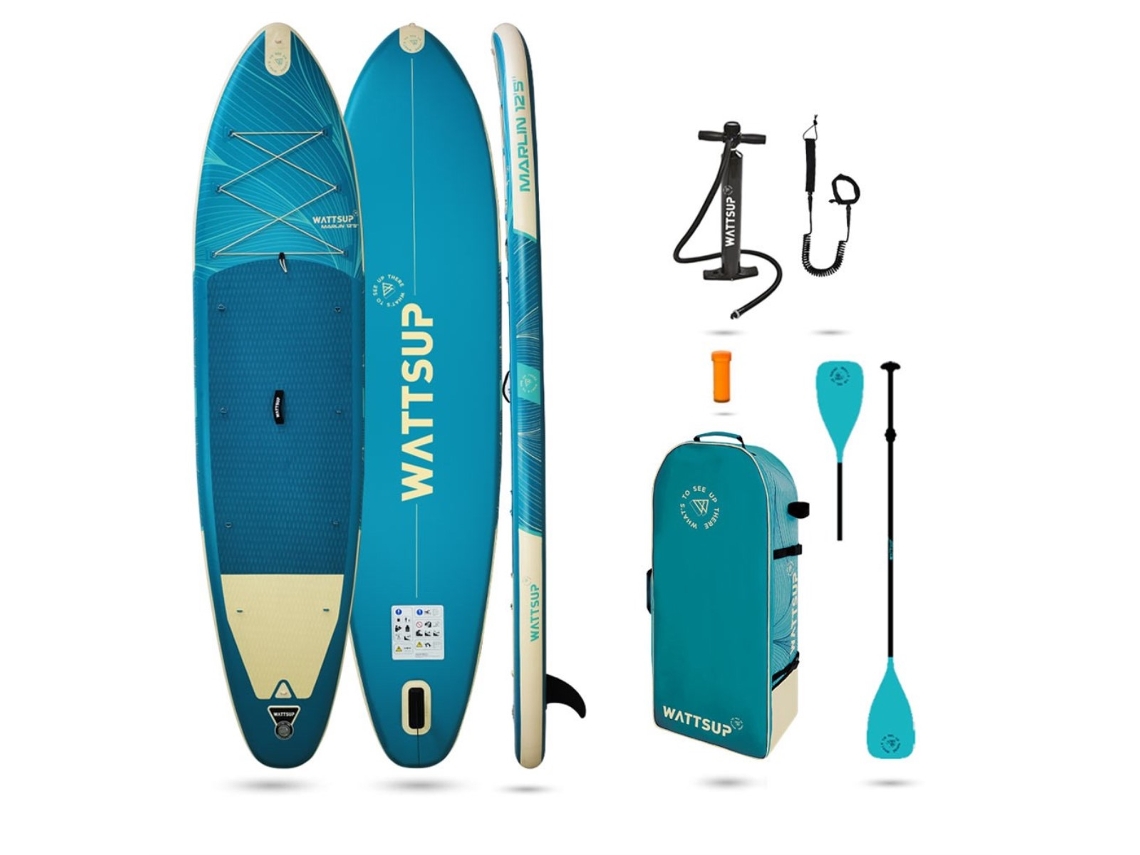 Prancha de SUP Insuflavel Wattsup Marlin 12'5 - 378x86x15cm Dropstitch - Inclui Remo, Leash, Bomba e Bolsa de Transporte