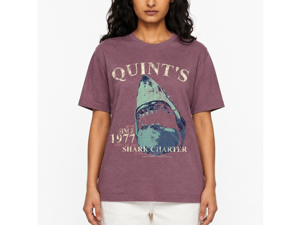 Rockinstone Jaws Movie Quints Charter Heather Vintage Maroon Adult T-shirt Size:xl