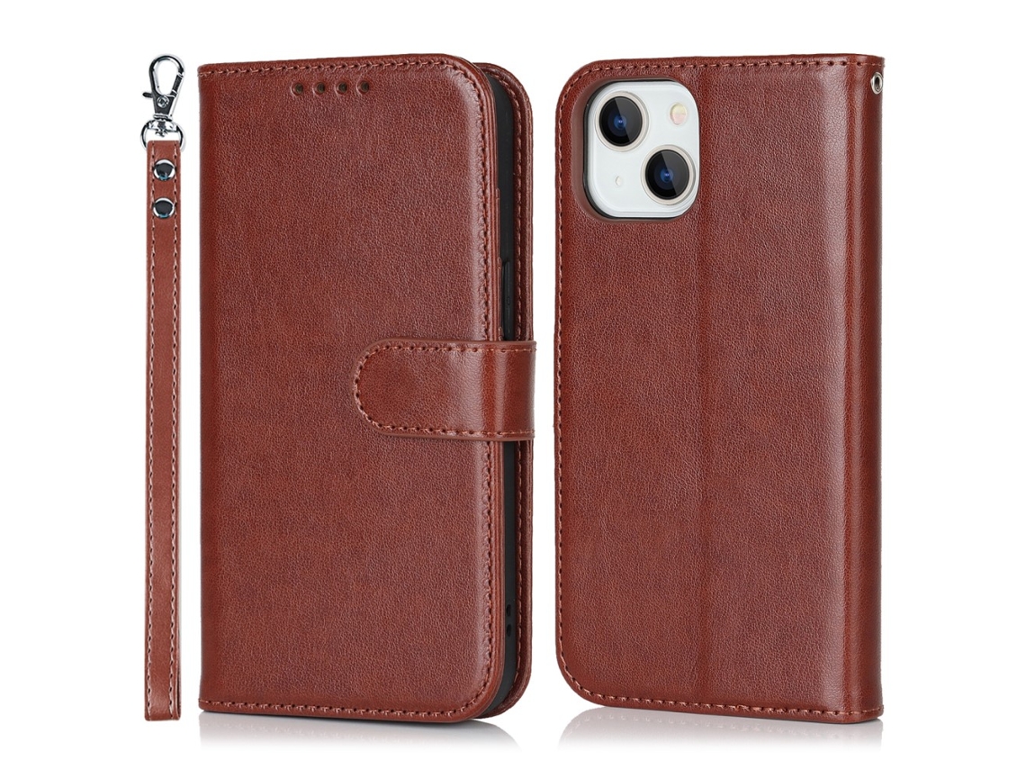 Capa Para Iphone 14 Pele Sintética Castanho