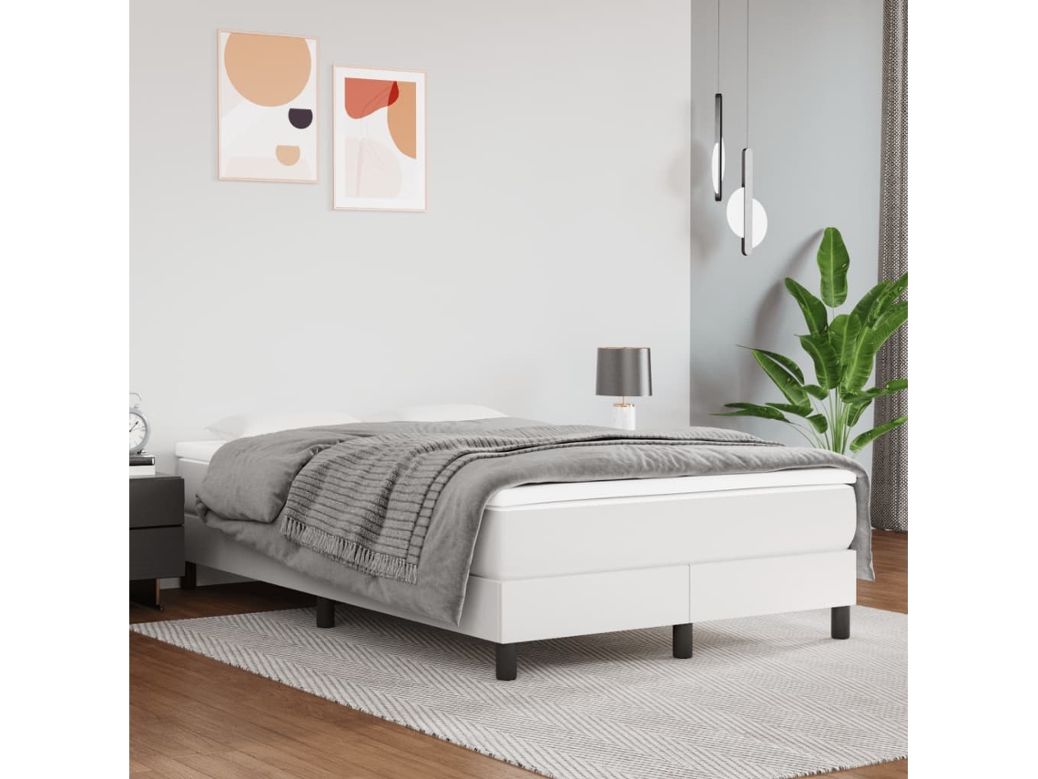 Vidaxl Cama Com Molas/colchão 120x200 Cm Couro Artificial Branco