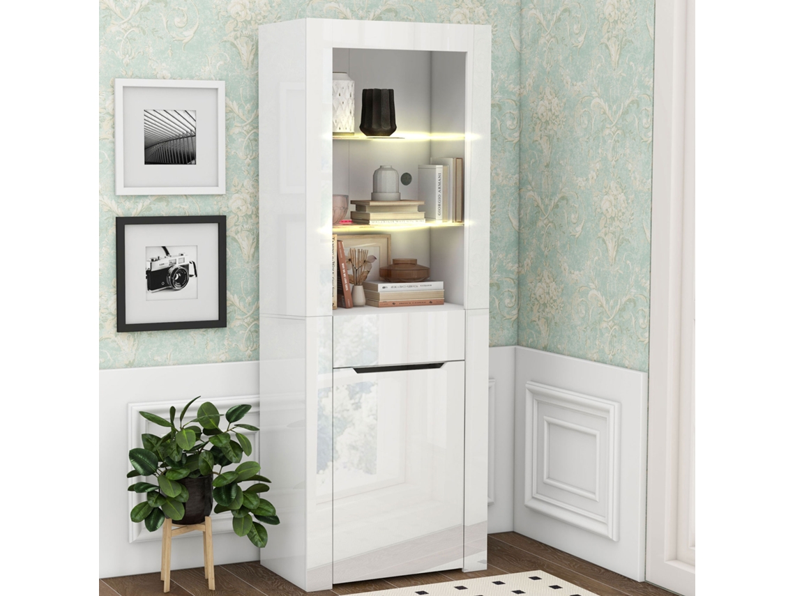 Vitrine Com App Led, Estante Arquivo, Armazenamento, Prateleiras, Exposição, Cozinha/sala/escritório, Branca-xm