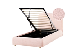 Sommier Estofado Minimalista Com Arrumação Beliani Blagnac De Bouclé Rosa 90x200