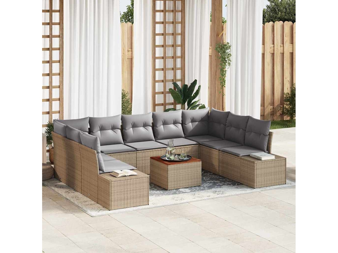 Vidaxl Conjunto de Sofá de Jardim 10 Pcs Bege e Cinzento Claro