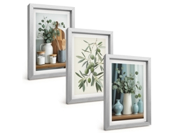 Quadros Decorativos Para Paredeazeitonas Verdes, Eucalipto Moldura Prateada Quadros Para O Escritório Espelharte (3 Peças 20x30 Cm)