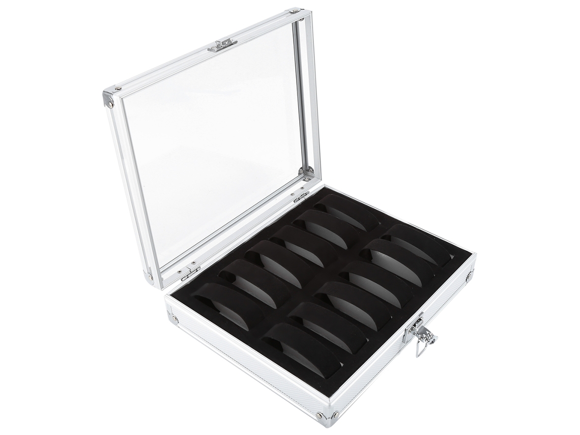 Caja De Armazenamento De Relógios De Alumínio Com 12 Compartimentos Para Colecionadores (prata)