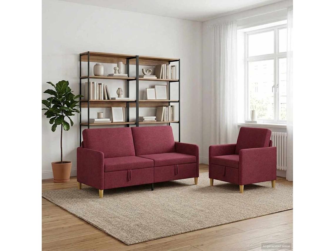 Vidaxl Conjunto De Sofá Com Armazenamento 2 Unid. Vinho Vermelho