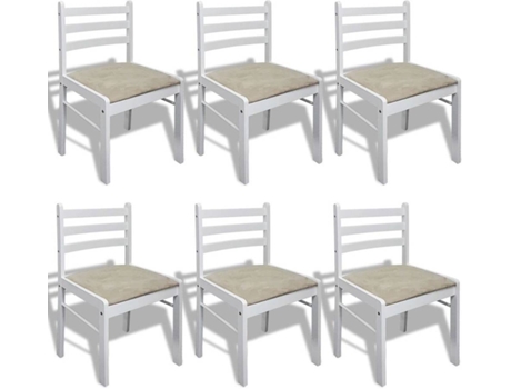 Cadeiras de jantar 6 pcs madeira maciça branco e veludo