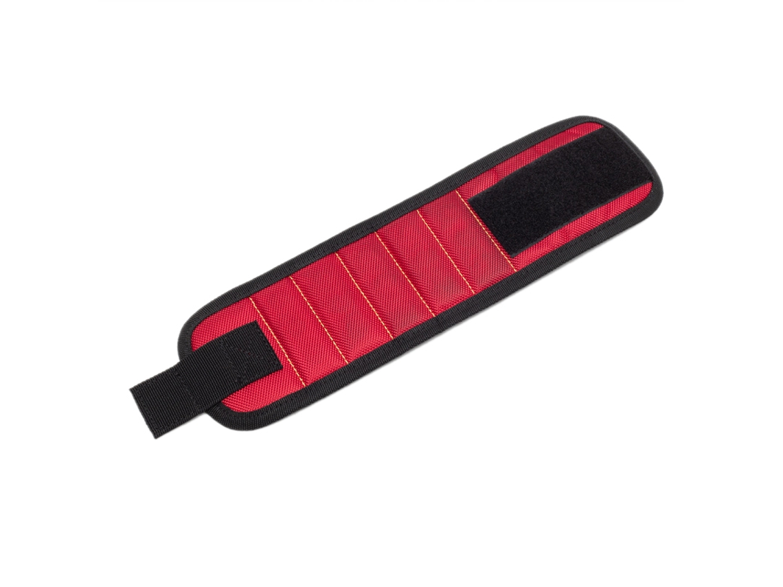Pulsera Magnética Para Parafusos Ferramentas Absorção Forte De Ferro Portátil Ajustável 5 Ímanes Vermelho