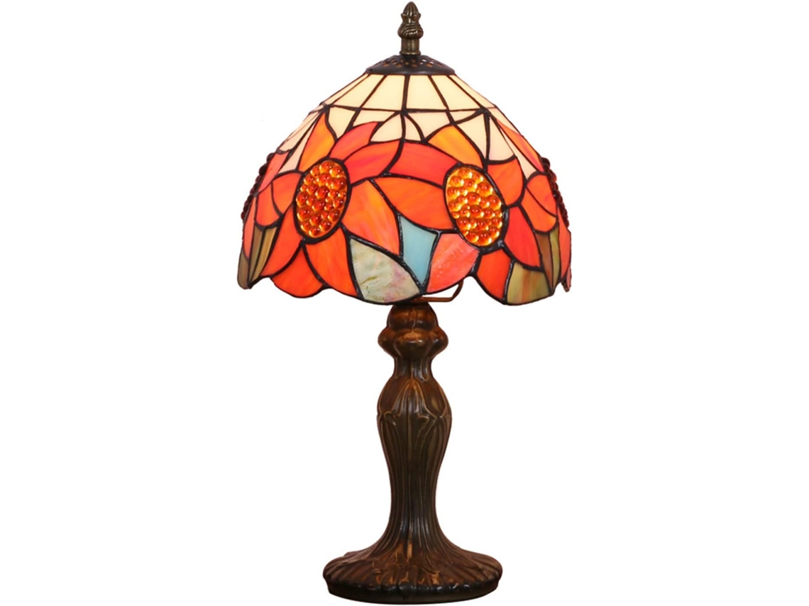 Abajur De Mesa Estilo Tiffany Com Girassol, 20cm, Em Vitral Campestre, Para Cabeceira, Leitura Ou Para Sala De Estar