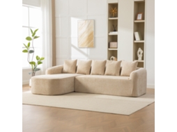 Sofá Modular De 3 Lugares Em Tecido Chenille Com Espuma 30d Caqui Claro