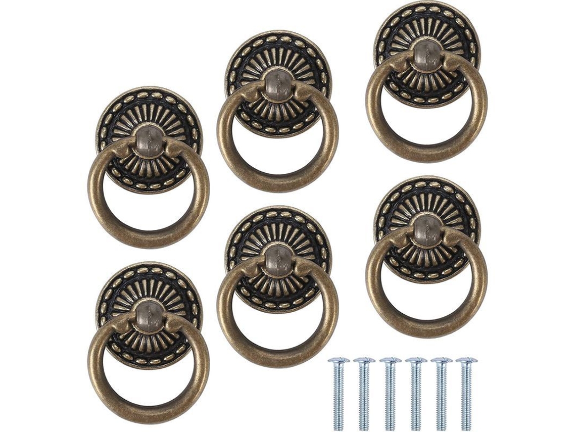 Knobs de Móveis, Anéis Bronze Vintage, 6pcs